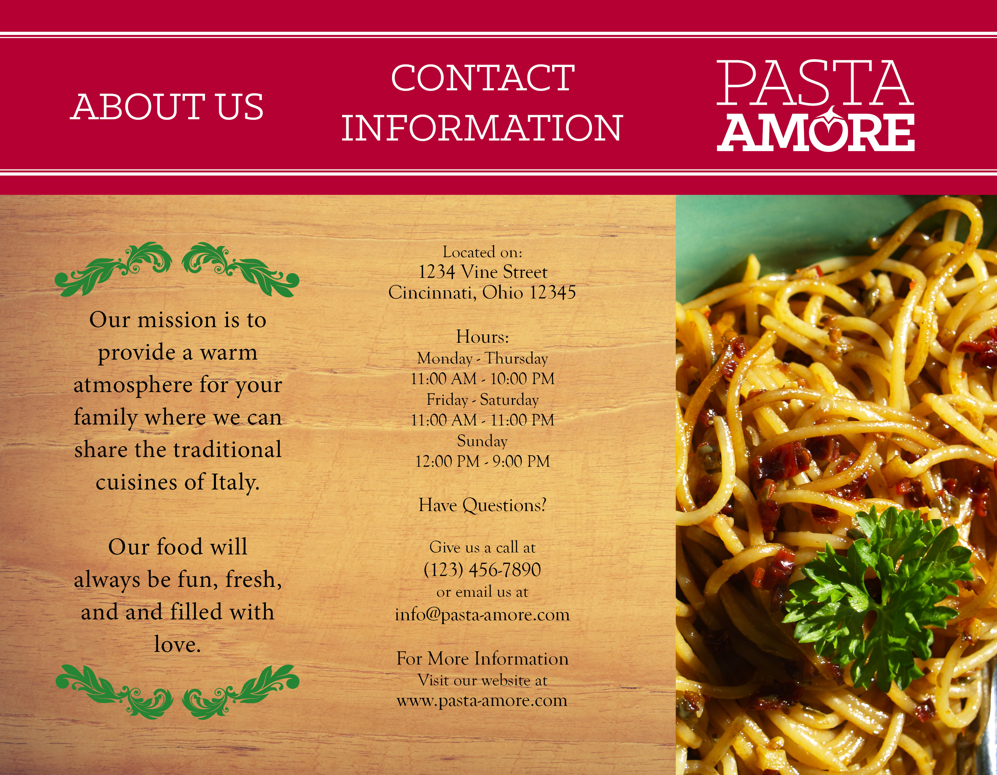 Pasta Amore Brochure Side A